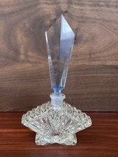 Vintage MorleeCzech Art Deco Clear Crystal Perfume Bottle w/ Blue Stopper 1940’s picture