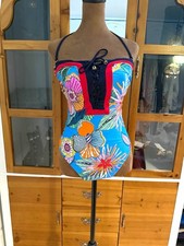 Women’s Trina Turk Floral One-Piece Swimsuit Blue/Multicolor Halter Lace-Up picture
