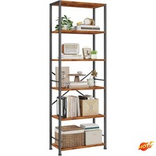 Brown 6-Tier Tall Wide Industrial Wood Metal Freestanding Open Display Bookshelf picture