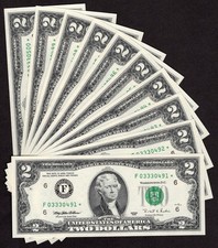 1995 $2 ATLANTA * STAR * ⭐️ FRNs. 10 Consecutive & Gem Uncirculated Banknotes. picture
