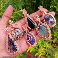 Best Buy Quartz & Mix Gemstone Handmade Copper Wire Wrap Wholesale Pendants Lot picture