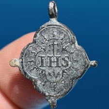 AWESOME 1600s LORETO VIRGIN MEDAL OLD ITALIAN 17th CENTURY IHS JESUIT MEDALLION picture