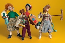 Lot Of 3 Vintage Klumpe Dolls. Bell Hop, Gardener, School Girl. 1950’s/ 60’s. picture
