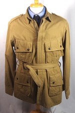 Incredible Vintage Belted Tan Cotton Safari Jacket - Sz ~44 picture