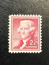 RARE USA UNUSED FINE Postage Stamp 2¢ Thomas Jefferson Red Mint No Gum (MNG) picture