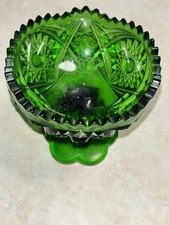 Vintage Kemple Emerald Green Cut Glass Compote Candy Dish Marked K picture
