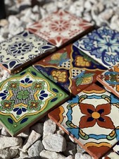 25 Assorted Mexican Ceramic 4x4 inch Hand Made Tiles picture