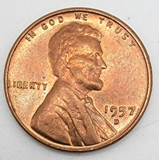 1957 D Lincoln Wheat Cent Die Chip 5 AU/BU As Shown Die Break Mint Error Penny picture