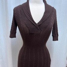 BCBG Max Azria Sweater Dress XS Dark Java Brown Cable Knit picture
