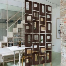 Thyle 4-String Mid-Century Modern Room Divider, Brown Wood Geometric Panels picture