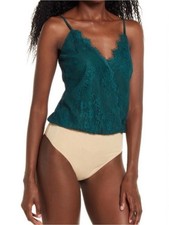 New Wayf Dede x Emily Natalie Dark Green Lace Overlay Bodysuit Size XS picture