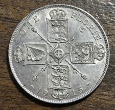 1915 Great Britain Silver One Florin 4078 picture