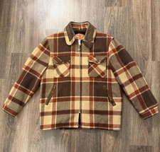 Vintage Woolrich Sherpa Lined Wool Hunting Jacket Brown Red Plaid picture