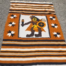 Vintage Hand Woven Mexican Aztec Serpa Warrior Blanket 83x 46 Mexico picture