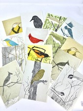 VTG Gwen Frostic Original Block Prints Stationery Note Cards Set 14pc Birds picture