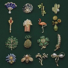 Vintage Brooch Enamel Pin Pearls Vintage Flower Brooch Plant Animal Insect Fruit picture