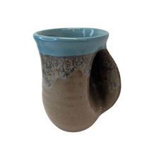 Signed Neher Pottery Hand Warmer Mug, Turquoise & Earth Tone Glaze picture
