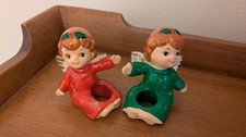 Vintage Lefton Pair Christmas Angels with Wings Candle Holders picture