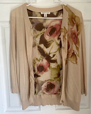 Coldwater Creek Women’s 3/4 Sleeve V-Neck Floral Knit Cardigan Sweater M picture
