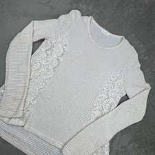 ANDTHEWHY Waffle Knit Sweater Womens Medium Cream Good Lace Boho Y2K Top picture