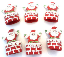 VTG 1965 Bucilla Sequined Felt JEWELED SANTA Napkin Rings LOT of 6 ~ Kit 8332 picture