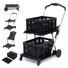 Garvee 2 Tier Folding Shopping Cart, Portable Rolling with Swivel Wheels picture