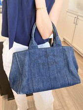 Authentic PRADA Canapa Denim Medium Canvas Tote picture