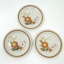 70s Mountain Wood Collection Trellis Blossom Stoneware Plates Japan Set 3 6.5