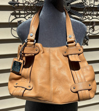 Genuine Tignanello Camel Tan Leather Handbag Purse w/ Charm & Clean Lining picture