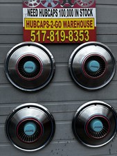 Airstream 15” Set 4 Hubcaps Full Wheel covers Used 1958-84 Blue Accent Stainless picture