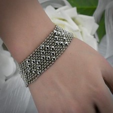 Sergio Gutierrez SG Liquid Metal Silver Tone Mesh Cuff Bracelet Snap Closure picture
