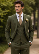 Men's Olive Green Three Piece Suit, Slim Fit Wedding Groom Formal Wear picture