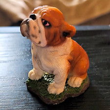 English Bulldog Sitting Puppy Figurine - Brown & White Resin (MFD-23) picture