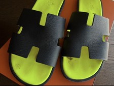 Hermes Izmir Sandals Men EU 42 Size 9 Noir Black Lime In Box picture