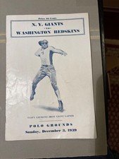 12/3/1939 NY Giants vs Wash. Redskins Prog.; Tuffy Leemans Cover FAIR Cond. Rare picture