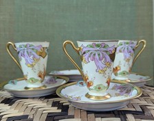 Antique Julius H. Brauer Hand-Painted Pedestal Chocolate Cup & Saucer  picture