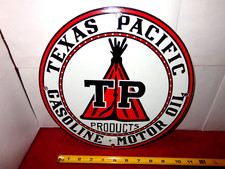 VINTAGE 10 5/8 in TEXAS PACIFIC GASOLINE & OIL  ADV. SIGN METAL PORCELAIN # 812A picture