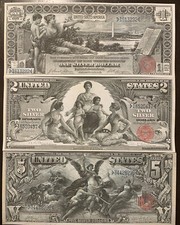 Reproduction Copies 1896 Educational Silver Certificate Set $1 $2 $5 Read Below picture