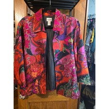 Chico's Size 2 Multicolor Cotton Silk Open Front 3/4 Sleeve Blazer Jacket L picture