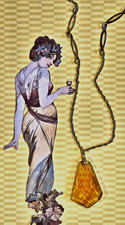 Antique Czech Amber Lead Glass Chandelier Prism Pendant Necklace 14k Bail  picture