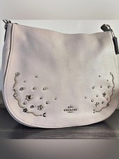Coach Elle Large Leather Hobo Shoulder Bag With Stardust Crystal Rivet F49127  picture