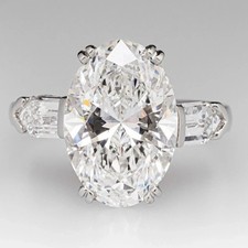 IGI 4.60Ct Oval-Cut Lab Grown Diamond Three Stone Engagement Ring 14K White Gold picture