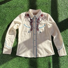 Scully Western Cowgirl Rodeo Cream Pearl Snap Embroidered Horse Equestrian Small picture