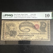 1865 $2 National Bank Note Mechanics National Bank New York PMG 10 Apparent picture