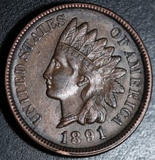 1891 INDIAN HEAD CENT - With LIBERTY & Near 4 DIAMONDS - AU UNC picture