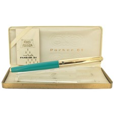 NEVER INKED 1956 PARKER 61 1st EDITION HEIRLOOM CAP VISTA BLUE FOUNTAIN PEN MINT picture