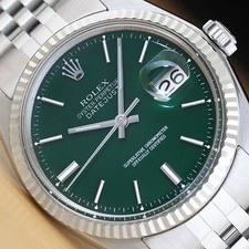 ROLEX MENS DATEJUST 1601 GREEN DIAL 18K WHITE GOLD STEEL WATCH w/ JUBILEE BAND picture