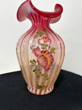 Uranium-Vaseline Fenton Cranberry Topaz Vase Vertical Optic Limited picture