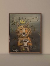 Shafer Original 11x14 Expressionist Crowned Fox Coffee Painting Signed Canvas picture