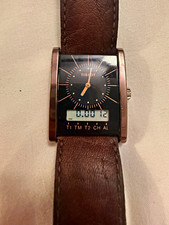 Vintage Tissot Two Timer D377 Analog Digital Quartz Tank Watch Brown- working  picture